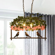 Decorbites retro metal ceiling light in brass finish with flower decor and bird figurines ideal for restaurants and islands