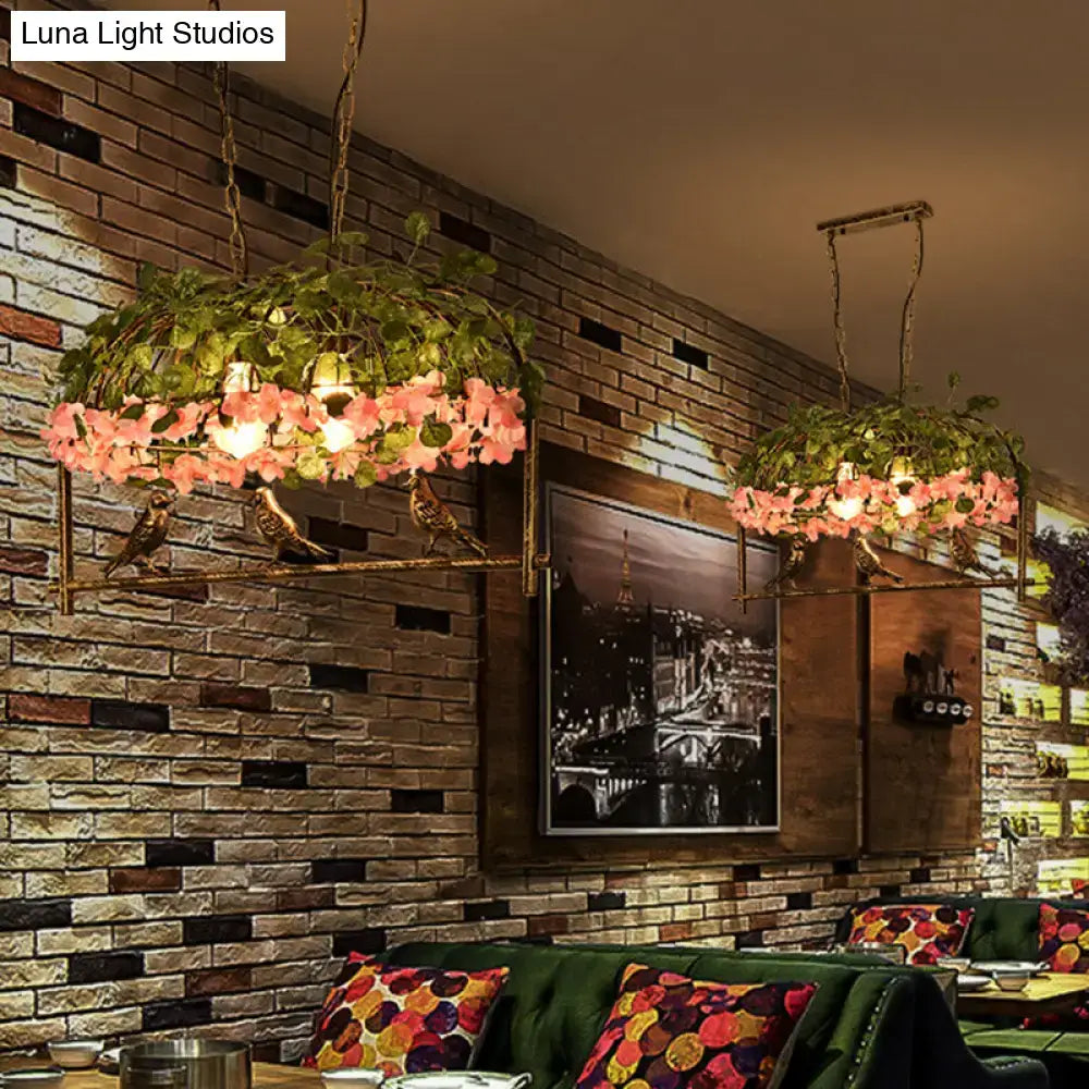 Decorbites™ retro metal ceiling light in brass finish with flower decor and birds perfect for restaurants and islands