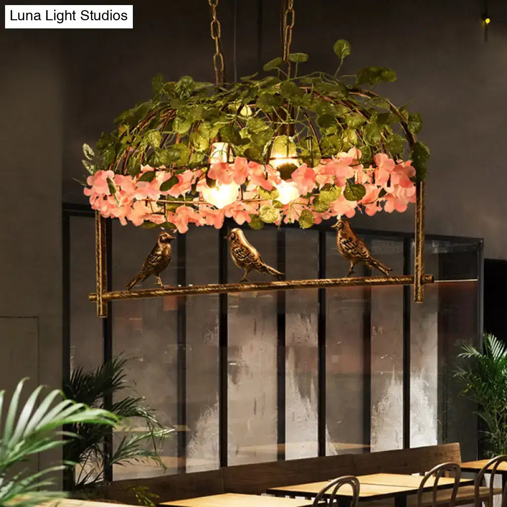 Decorbites retro metal ceiling light in brass with flower decor and bronze birdcage design for restaurants and islands