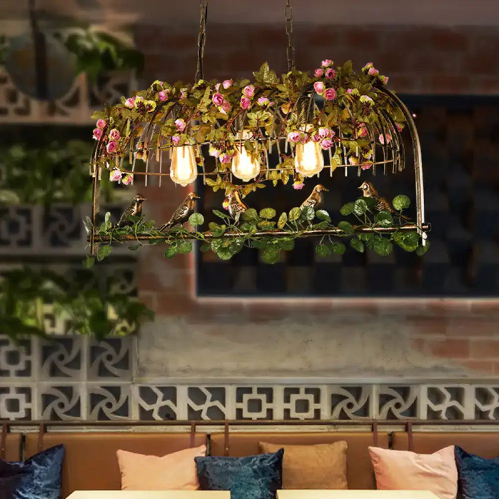 Decorbites retro metal ceiling light brass finish with rustic bronze chandelier flower decor and perched birds