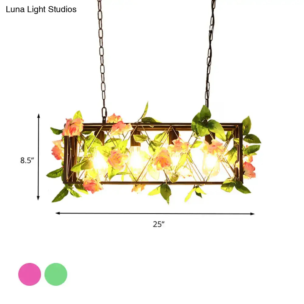 Decorbites retro metal island ceiling light with dark metal frame, pink green flowers, 220v-240v, ideal for restaurants