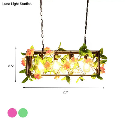 Decorbites retro metal island ceiling light with dark metal frame, pink green flowers, 220v-240v, ideal for restaurants