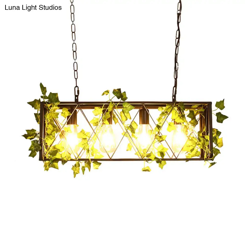 Bronze rectangular decorbites™ retro metal island ceiling light with diamond frame and warm edison bulbs 220v-240v