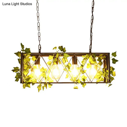 Bronze rectangular decorbites™ retro metal island ceiling light with diamond frame and warm edison bulbs 220v-240v