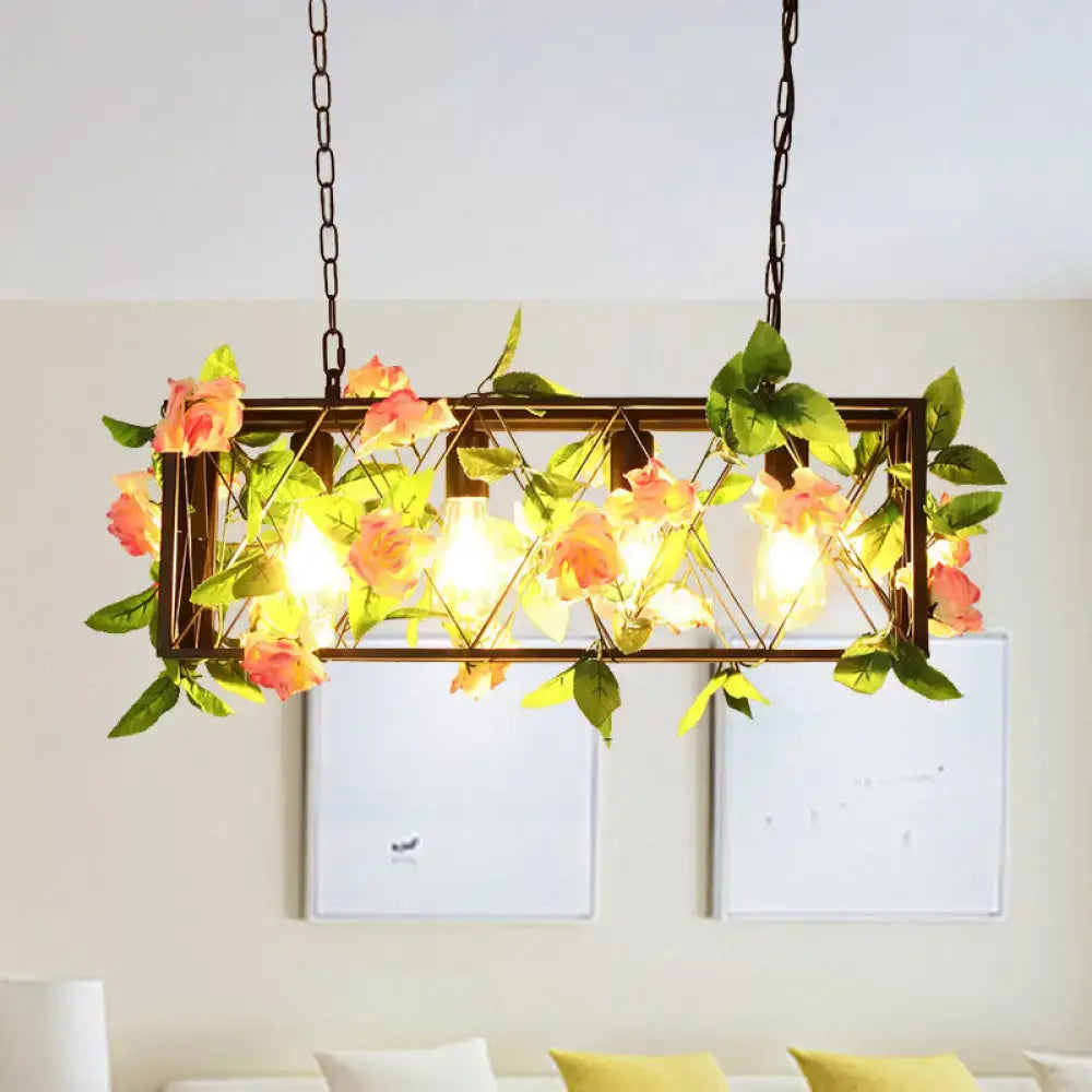 Decorbites™ retro metal island ceiling light with rustic bronze frame artificial peach green flowers 220v-240v