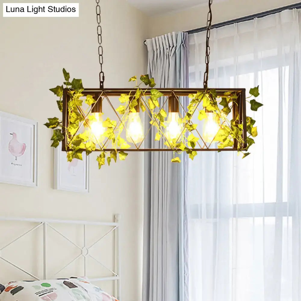 Brass rectangular decorbites retro metal island ceiling light with diamond frame 220v-240v for restaurants