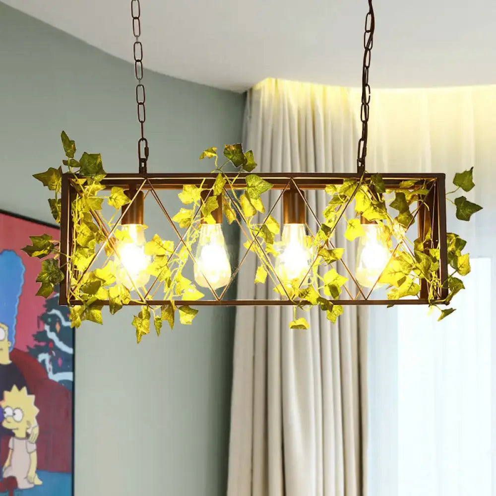 DecorBites retro metal island ceiling light with bronze frame 220v-240v diamond lattice and green ivy for restaurants