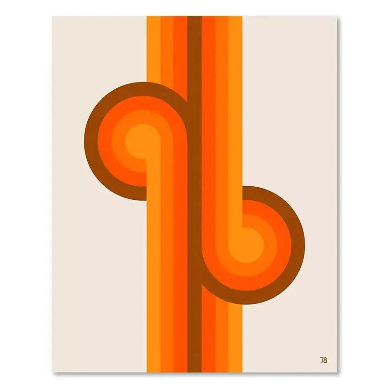 Decorbites™ retro rainbow boho art prints canvas with vibrant orange and brown concentric curved stripes on cream background