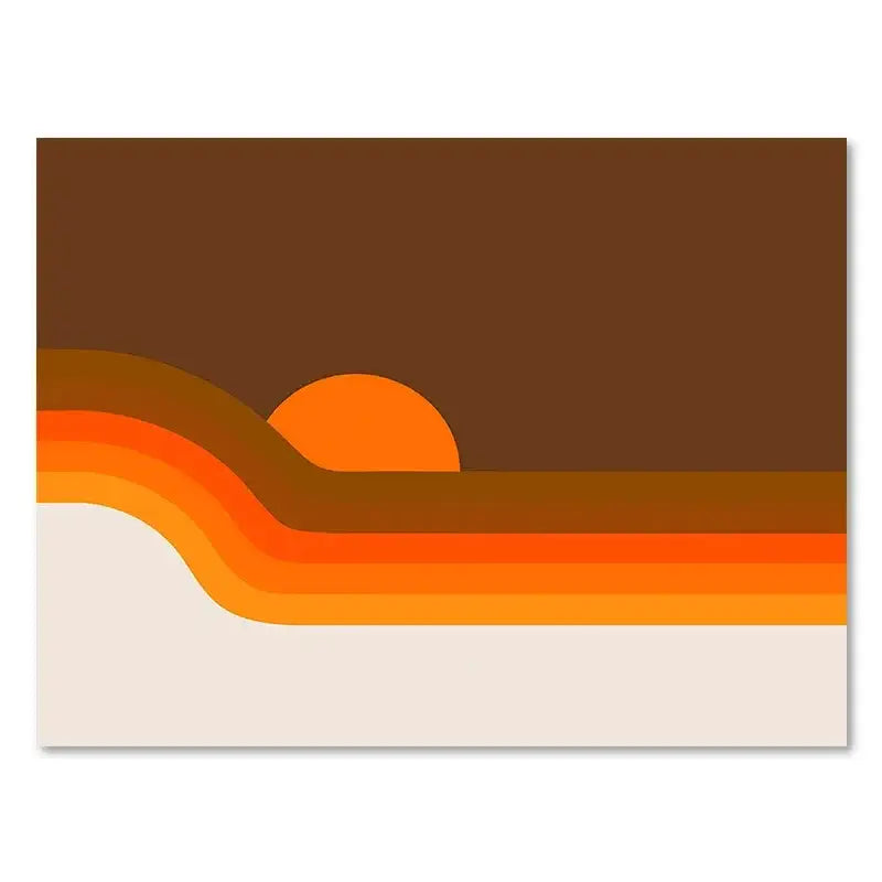 DecorBites™ retro stripes art print featuring minimalist abstract sunset in warm tones for living room decor