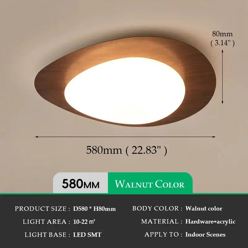 DecorBites™ retro-style ceiling light with a warm walnut color wooden frame and white acrylic center for living room