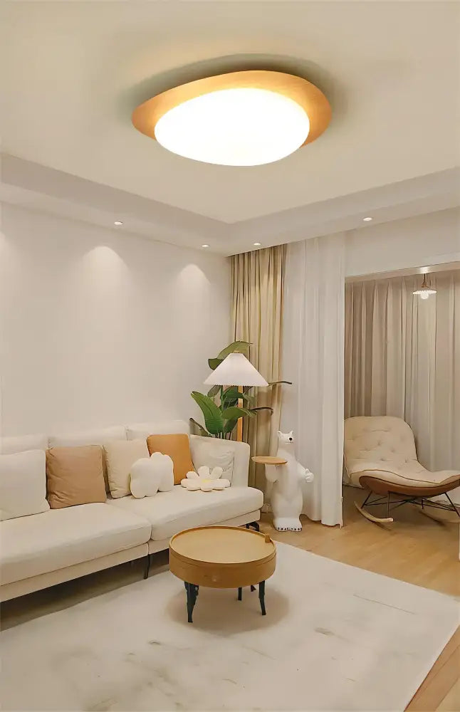 Decorbites™ retro-style ceiling light with warm golden frame and walnut color for living room illumination