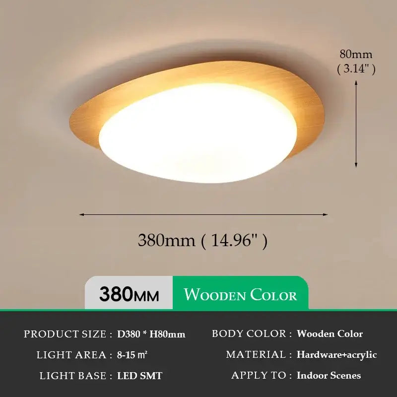 Decorbites™ retro style walnut color ceiling light with wooden frame and acrylic diffuser ideal for living room lighting