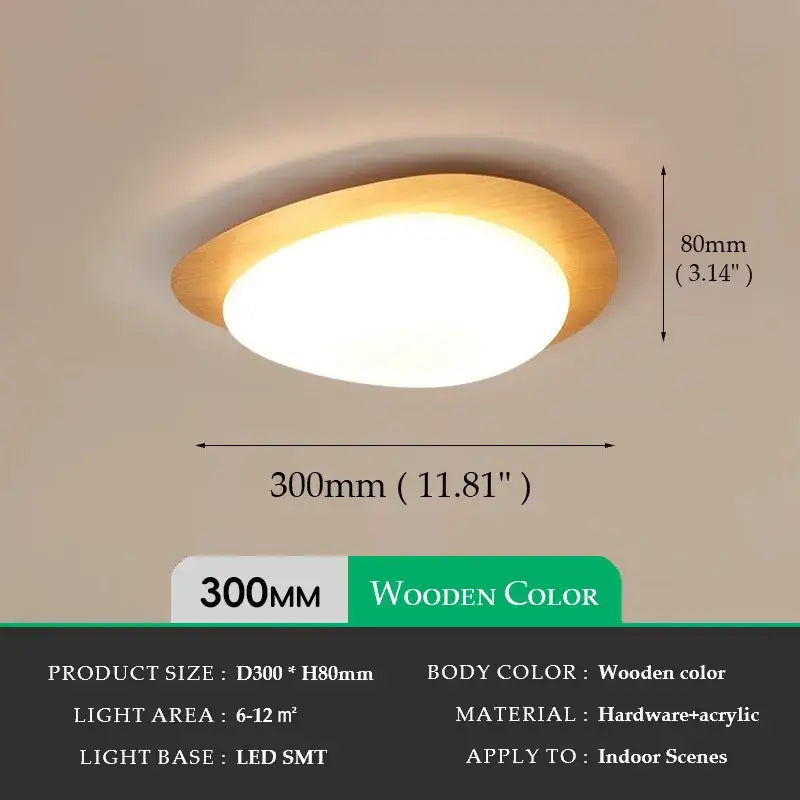 Decorbites™ retro-style ceiling light with warm walnut color wooden frame and acrylic body for living room use
