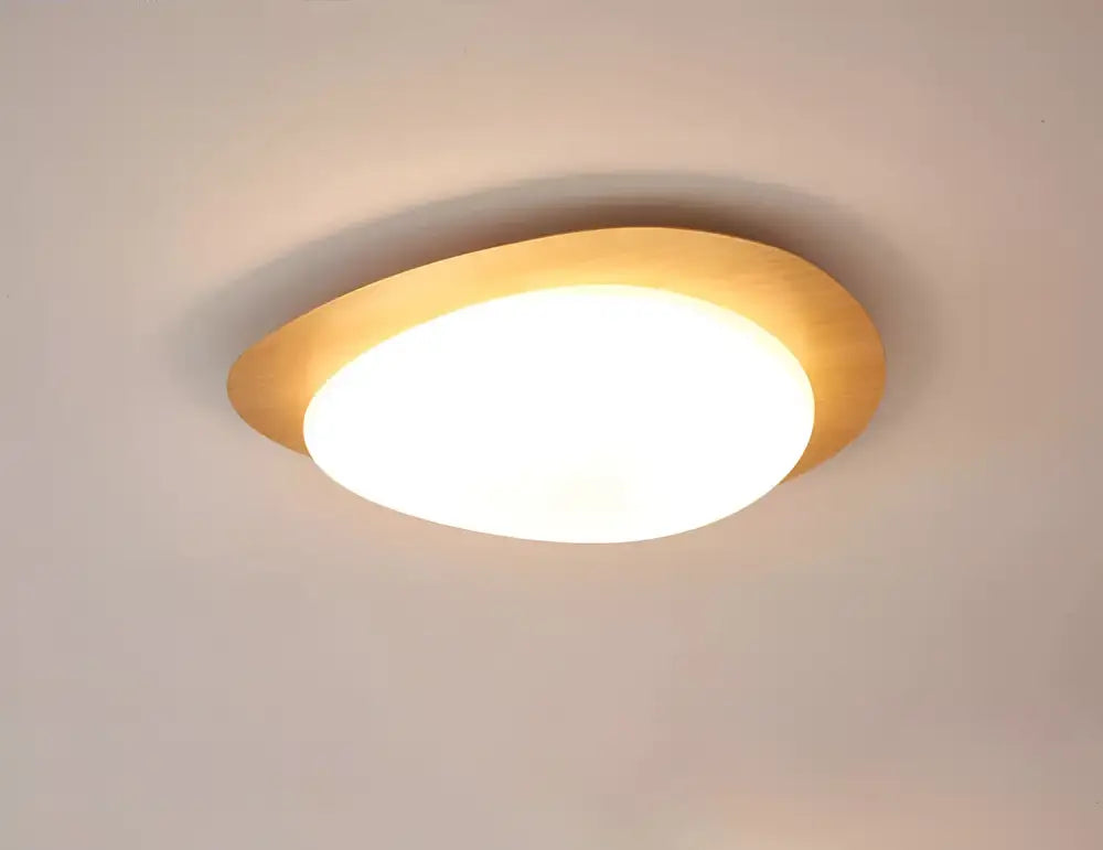 DecorBites™ retro-style walnut color ceiling light with warm-toned oval acrylic and sleek metallic frame for living room