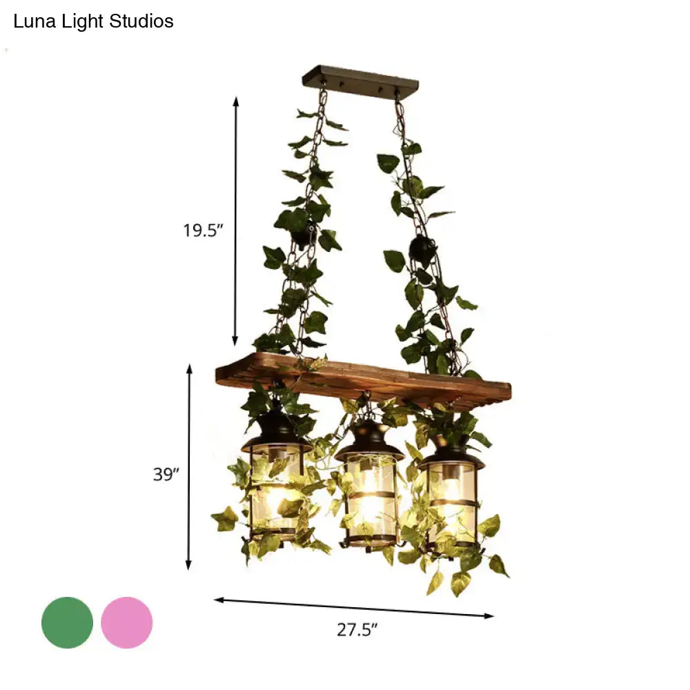 Rustic decorbites™ retro wooden lantern island ceiling light with three pink green lanterns and plant flower decor