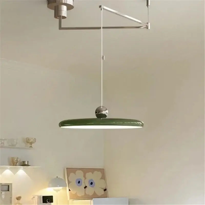 Decorbites™ rotatable nordic led pendant light in cream iron with modern green circular shade and metallic suspension