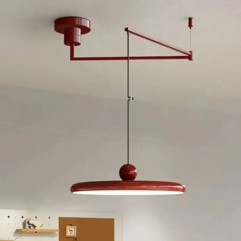 DecorBites™ rotatable nordic led pendant light in cream iron with a sleek red adjustable arm pendant light design