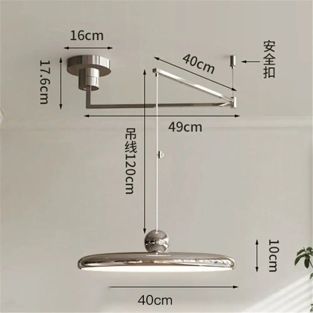 Modern chrome retractable clothesline with adjustable arm paired with cream iron decorbites led pendant light chandelier