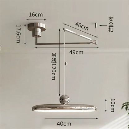 Modern chrome retractable clothesline with adjustable arm paired with cream iron decorbites led pendant light chandelier