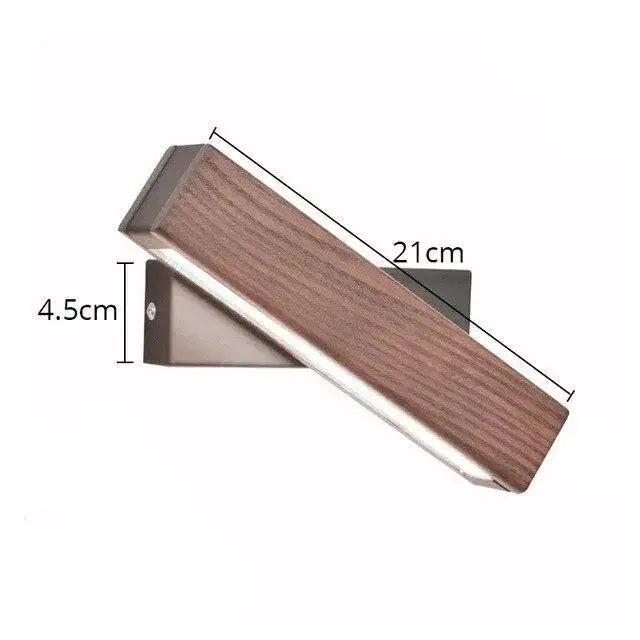 Decorbites™ rotated led modern wall sconces featuring a warm wood-grain finish with sleek metallic backing