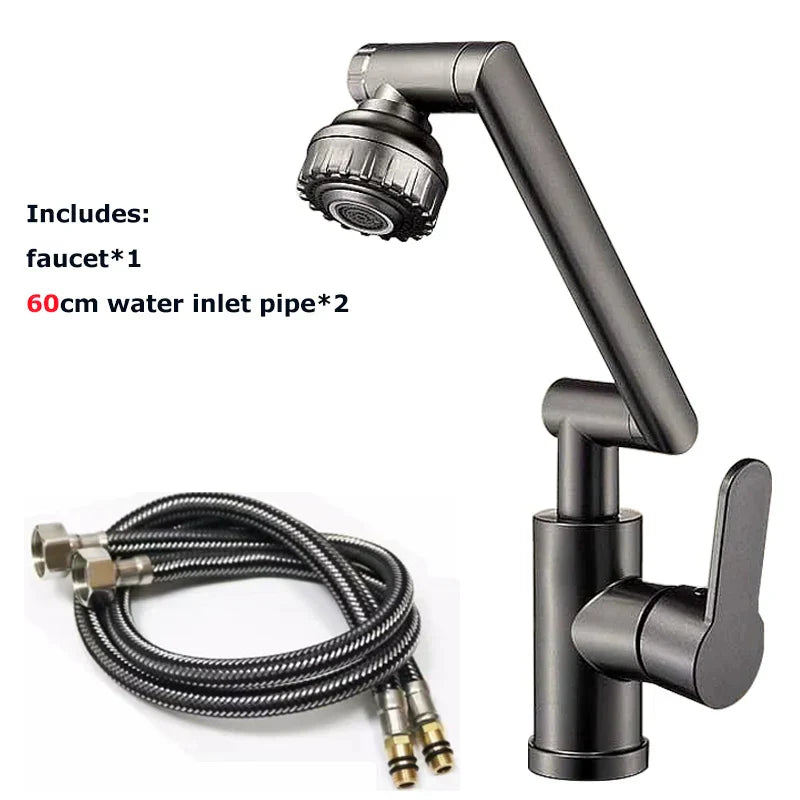 Black matte-finish DecorBites rotating dual-mode faucet with flexible showerhead and braided hose for kitchen and bathroom