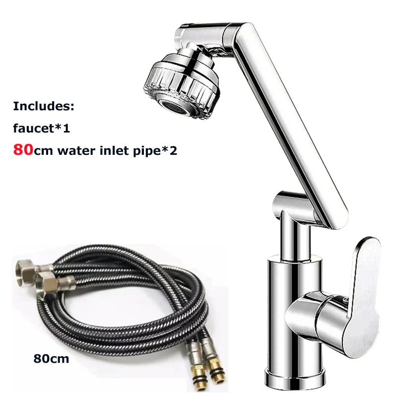 Chrome-finished decorbites rotating dual-mode faucet with extendable spray head for kitchen and bathroom use
