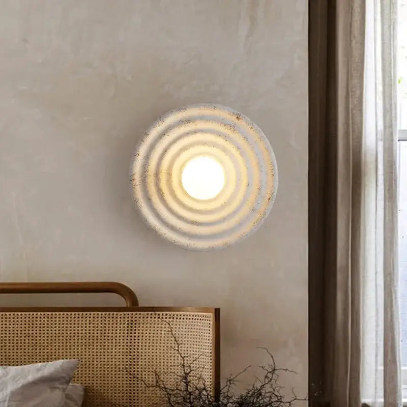 DecorBites round circle wall lamp circular wall sconce with concentric rings and warm glowing center light