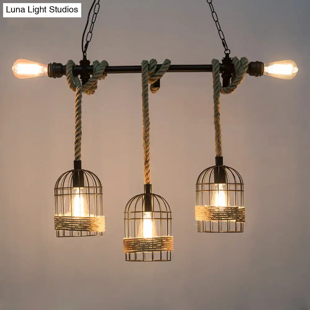Decorbites rustic 5-light black birdcage island pendant with natural twine for dining room and living room lighting 220v-240v 110v-120v