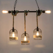 DecorBites rustic 5-light black birdcage island pendant with natural rope and woven twine for dining room 220v-240v 110v-120v