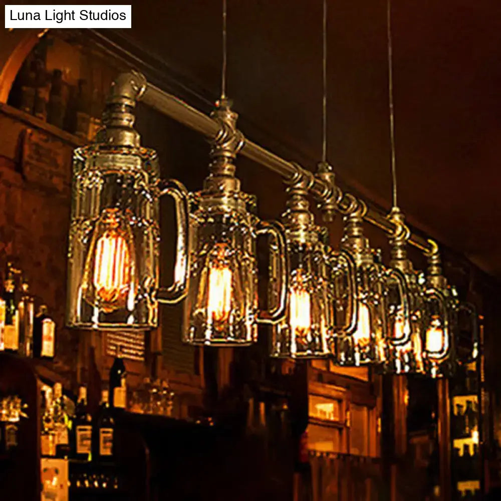 Decorbites™ rustic bar ceiling pendant light with clear glass beer mugs and bronze metallic handles featuring edison bulbs