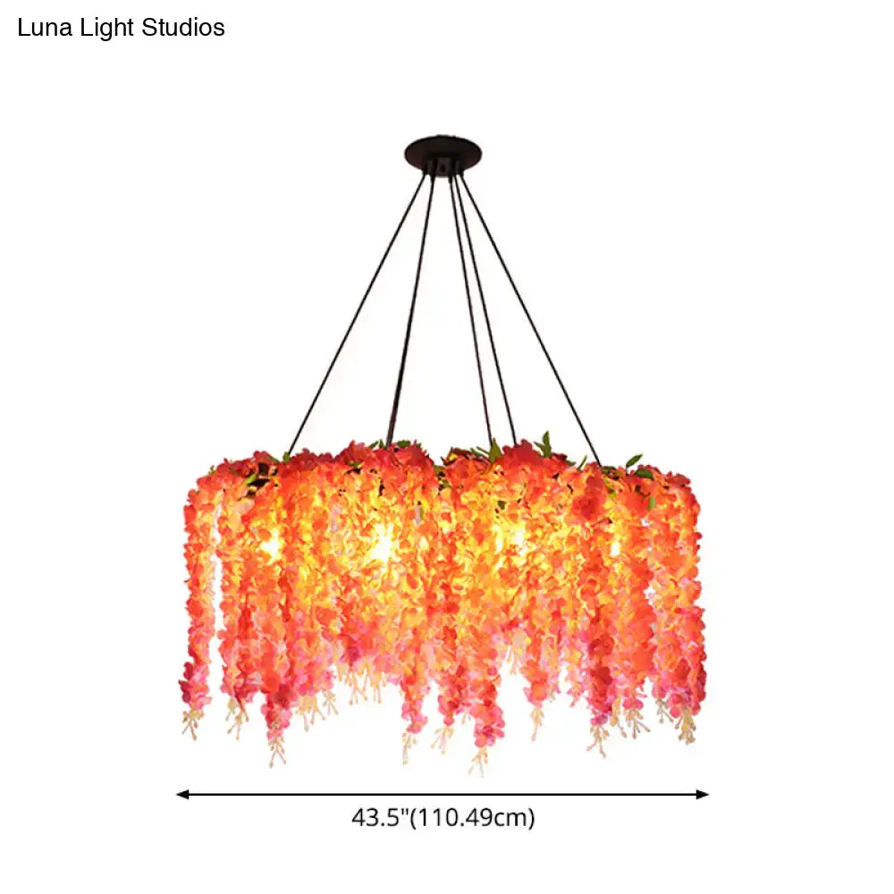Decorbites™ rustic black metal island pendant light with vibrant orange pink floral chandelier and 110v-120v rectangle lantern design