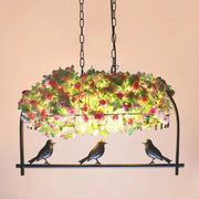 Decorbites™ rustic black metal rectangle lantern pendant light with artificial roses and bird figurines 110v-120v