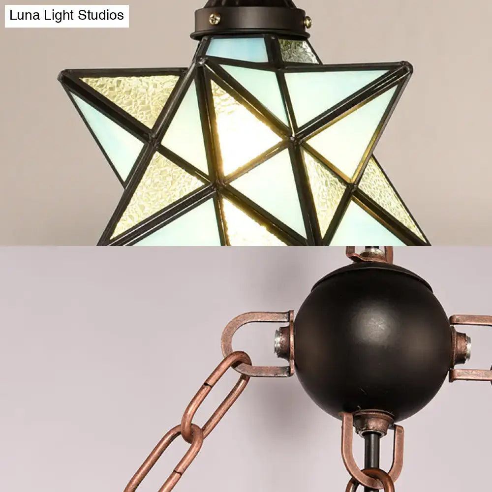 Decorbites™ rustic black star hanging chandelier with frosted glass shades and dark metal chain hanging lamp design