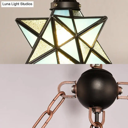 Decorbites™ rustic black star hanging chandelier with frosted glass shades and dark metal chain hanging lamp design