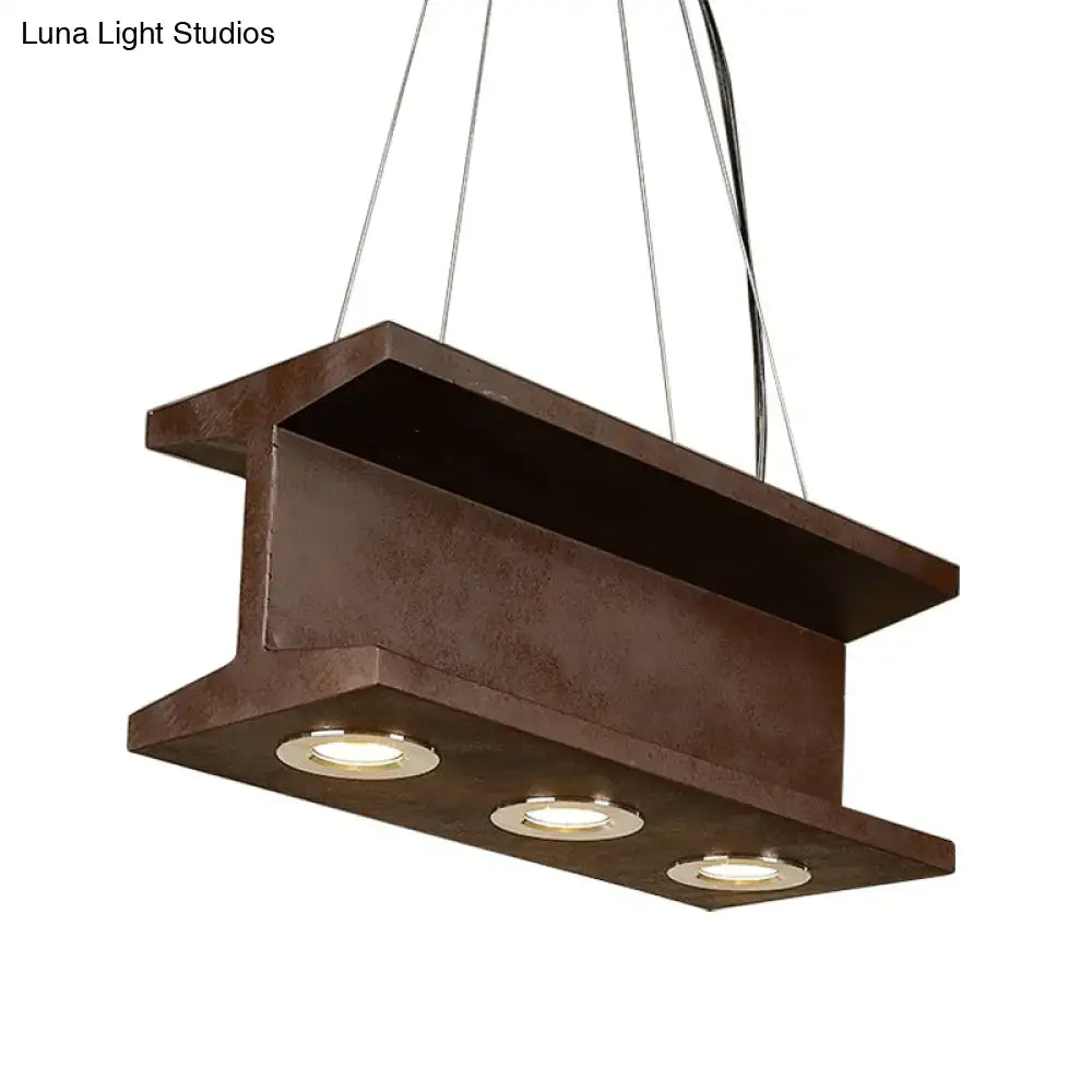 Decorbites rustic iron industrial h-beam pendant light with three e26 e27 bulbs and rustic brown fixture width frame
