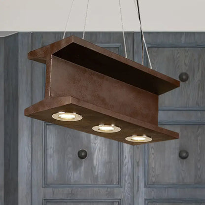 DecorBites™ rustic iron industrial H-beam pendant light with three e26 e27 recessed bulbs and brown metal finish