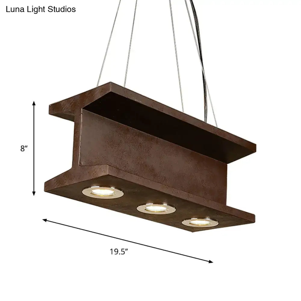 Decorbites rustic iron industrial h-beam pendant light with three recessed e26 e27 bulbs in brown metal fixture width design