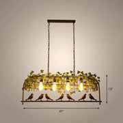 DecorBites™ rustic island ceiling light featuring a bronze birdcage fixture with ivy vines and industrial style bulbs