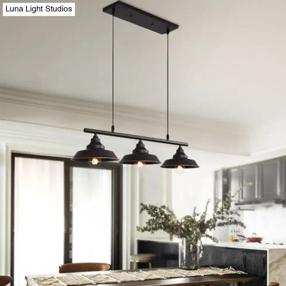 Decorbites™ rustic metal ceiling light with three dark coffee dome shades and rectangular mount 220v-240v 110v-120v