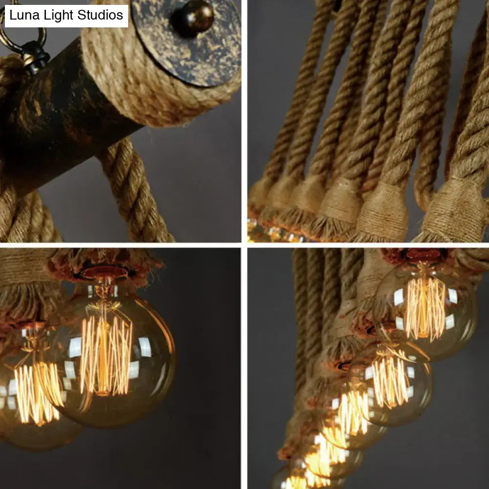Decorbites rustic natural rope island light with industrial bare-bulb suspension and e26 e27 light bulb sockets