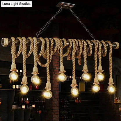 Decorbites™ rustic natural rope island light featuring beige rope wrapped around metal pipe with e26 e27 light bulbs