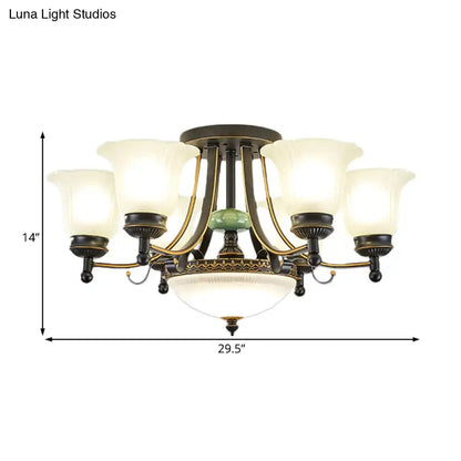 DecorBites™ rustic opal glass ceiling light fixture with antique brass finish and green jade accent for living room