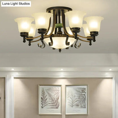 DecorBites rustic opal glass ceiling light fixture with antique bronze finish six frosted glass shades and green accent