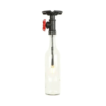 Decorbites rustic single light semi flushmount with clear glass bottle shade black pipe valve and red handle