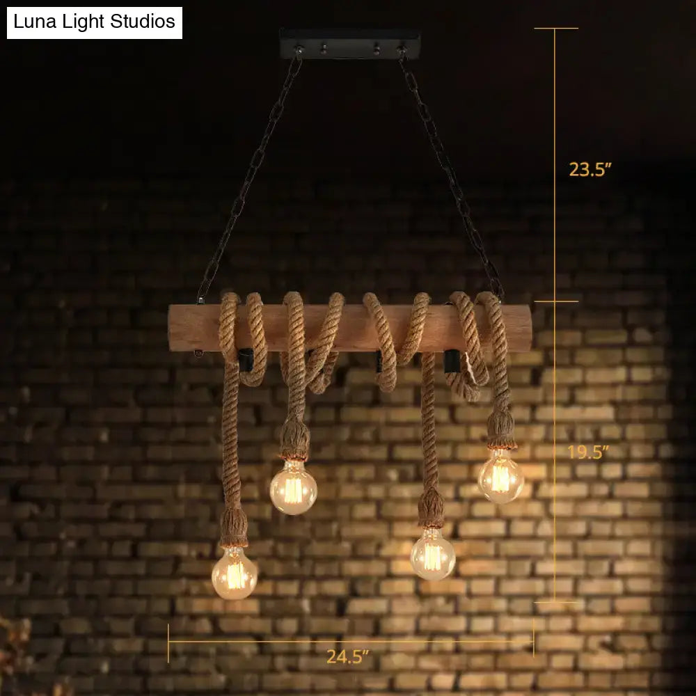 DecorBites™ rustic wood and rope pendant light fixture with open bulb design and three e26 e27 edison bulbs