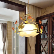 Decorbites scallop chandelier light fixture with orange rose floral design and golden frame for living room lighting