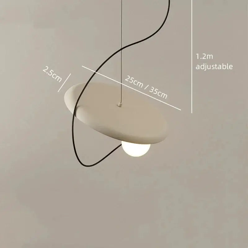 Decorbites™ scandinavian pendant light features an off-white ceramic shade, black curved wire, and adjustable 1.2m length