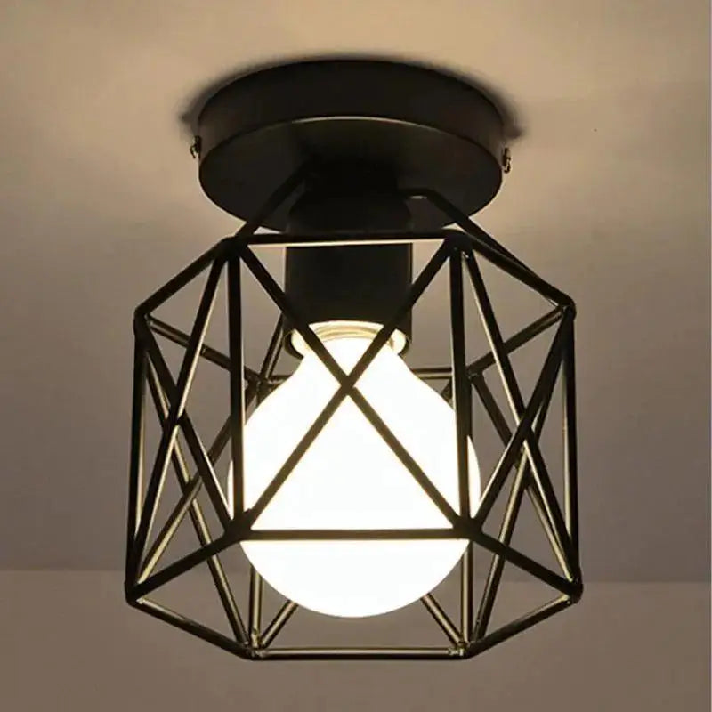 DecorBites™ black metal geometric semi flush mount ceiling light with glowing bulb inside ideal for modern spaces