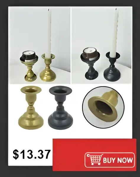 Black and gold metal candle holders displayed alongside a shatterproof clear acrylic cylinder vase by DecorBites