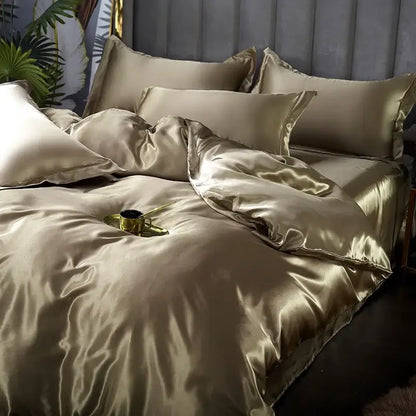 Decorbites silk bedding set with luxury gold silk satin duvet cover and pcs duvet cover for width bed use